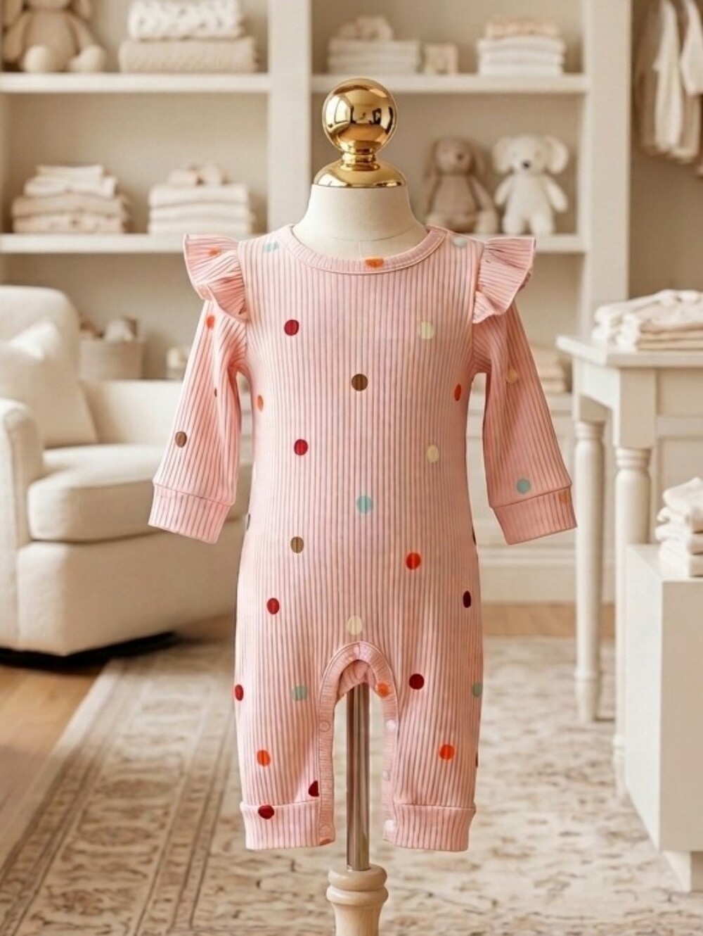 Pink Polk a dot Flutter Sleeve Romper Size 0-3 Months